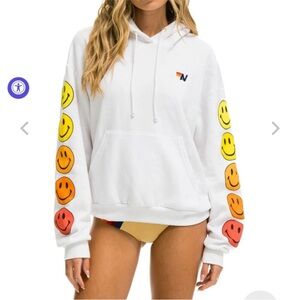 Aviator Nation SMILEY SUNSET RELAXED PULLOVER HOODIE - WHITE